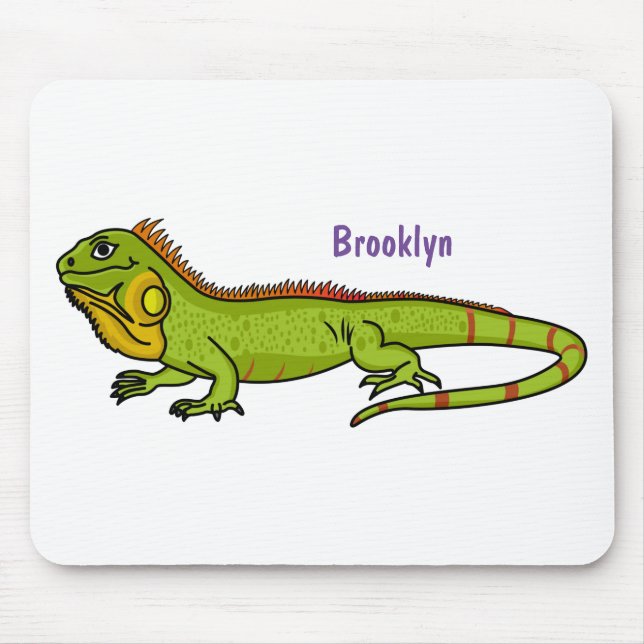 Happy green iguana cartoon illustration  mouse pad (Front)