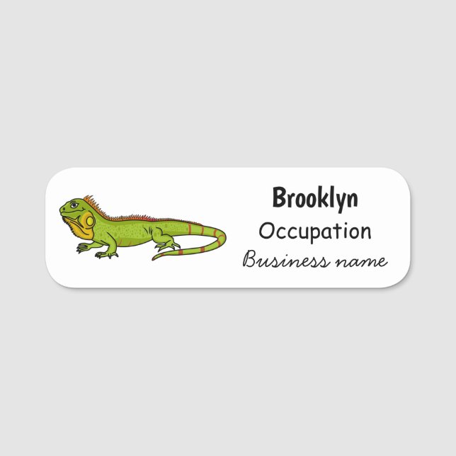 Happy green iguana cartoon illustration name tag (Front)