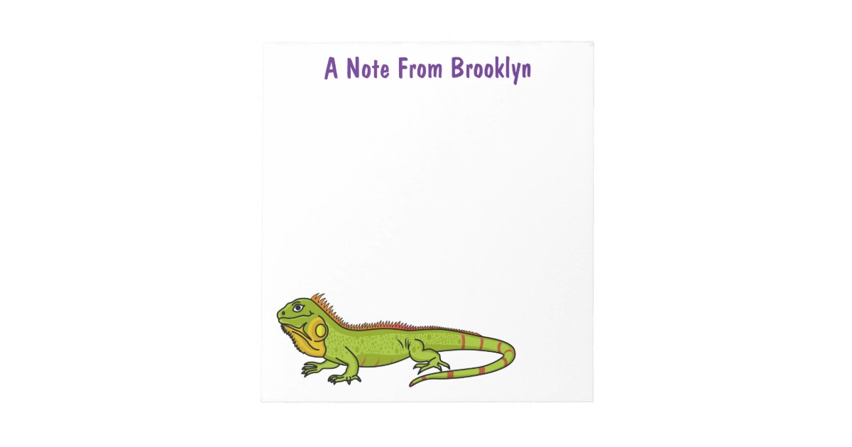 Happy green iguana cartoon illustration notepad | Zazzle