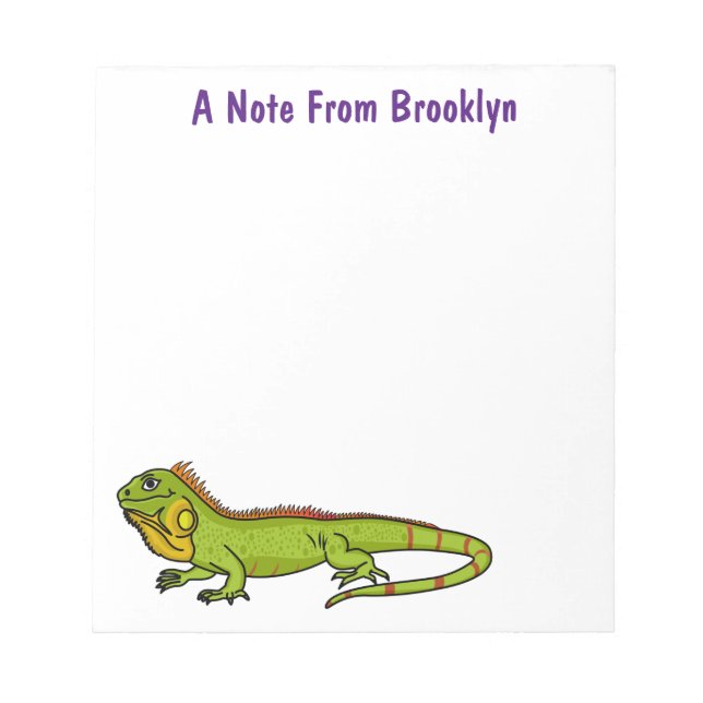 Happy green iguana cartoon illustration notepad (Front)