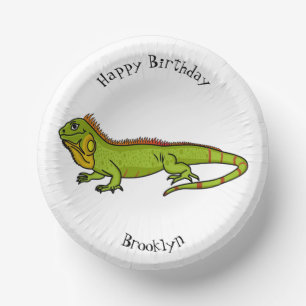 Happy green iguana cartoon illustration paper bowls