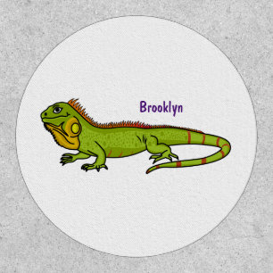 Happy green iguana cartoon illustration patch