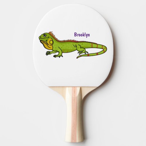 Happy green iguana cartoon illustration ping pong paddle