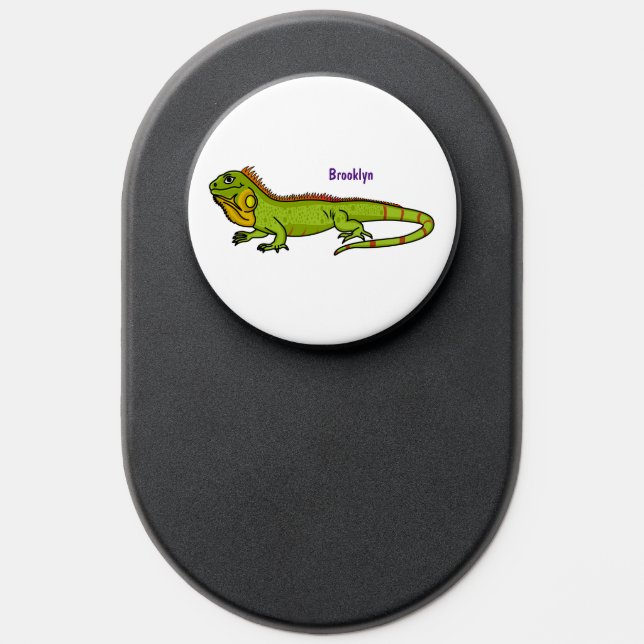 Happy green iguana cartoon illustration PopSocket (Popsocket)
