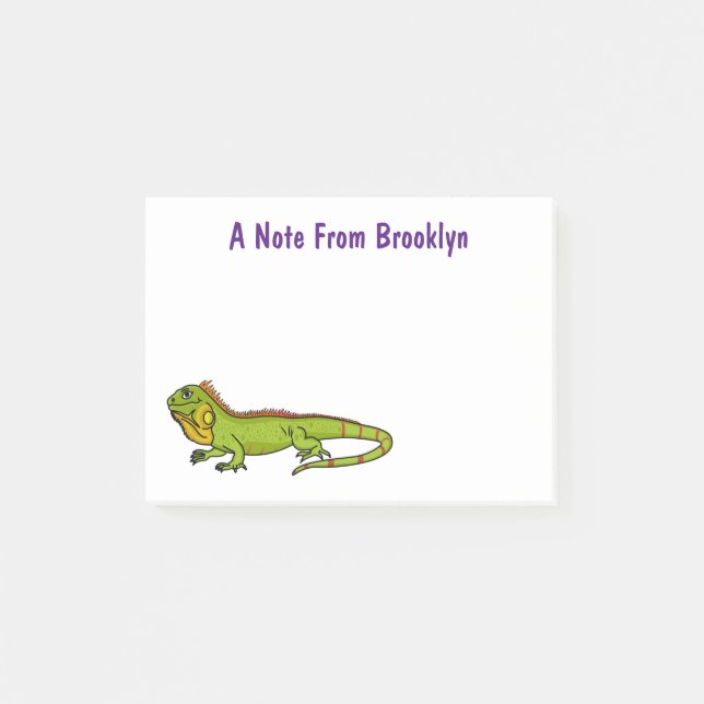Happy green iguana cartoon illustration post-it notes (Front)