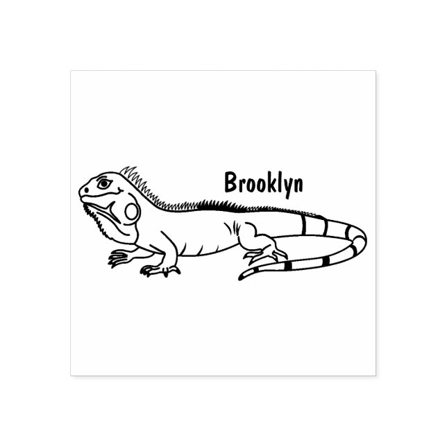 Happy green iguana cartoon illustration rubber stamp (Imprint)