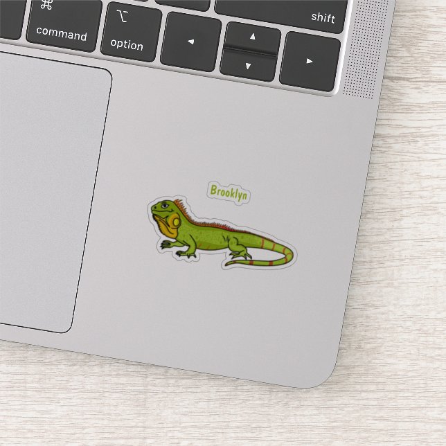 Happy green iguana cartoon illustration sticker (Detail)