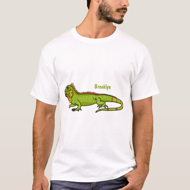 Happy green iguana cartoon illustration  T-Shirt (Front)