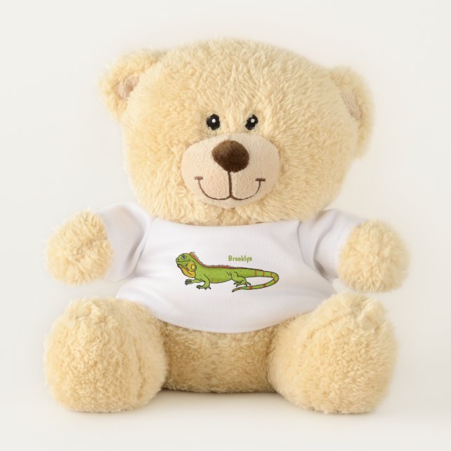 Happy green iguana cartoon illustration teddy bear (Front)