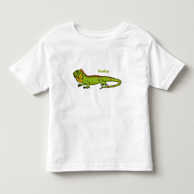 Happy green iguana cartoon illustration toddler t-shirt (Front)