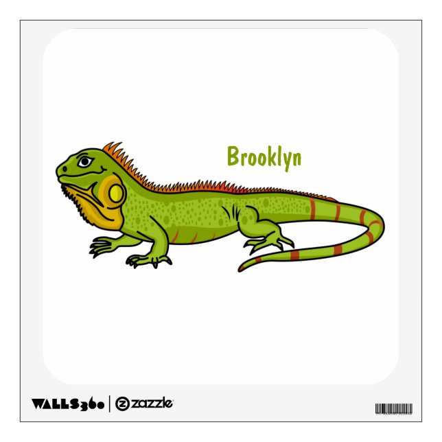 Happy green iguana cartoon illustration wall decal (Front)