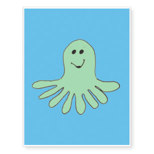 Happy Green Octopus on Blue Temporary Tattoos