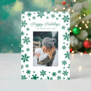 Happy Green Snowflake 5-Photo Letterpress Card