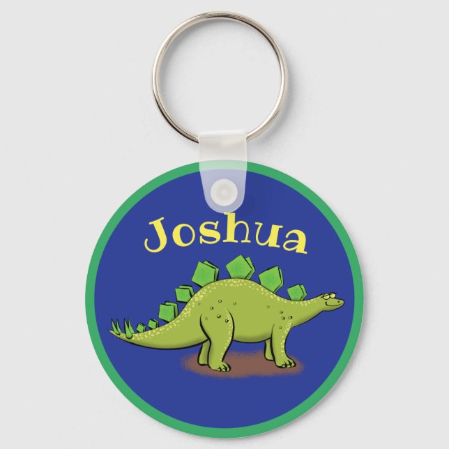 Happy green stegosaurus dinosaur cartoon keychain (Front)