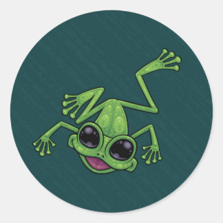 Happy Green Tree Frog Classic Round Sticker