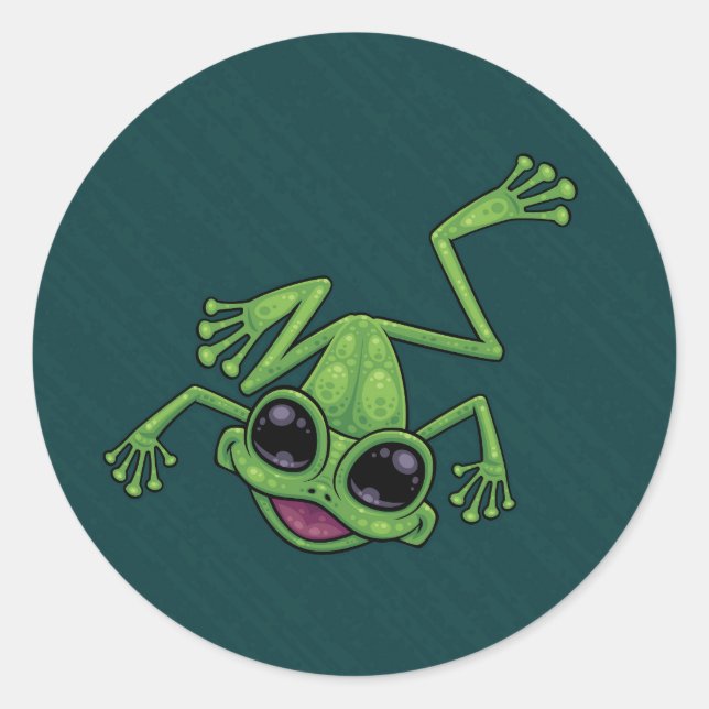 Happy Green Tree Frog Classic Round Sticker (Front)