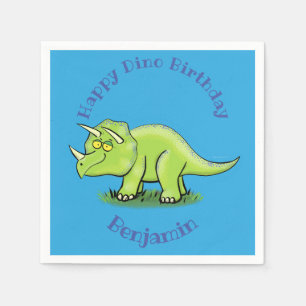 Happy green triceratops dinosaur cartoon napkins