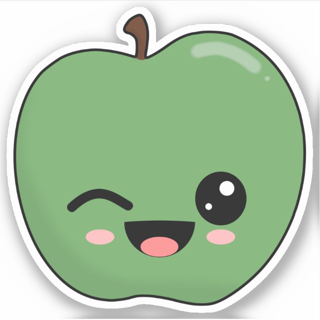 Happy Green Winking Apple Sticker (Front)
