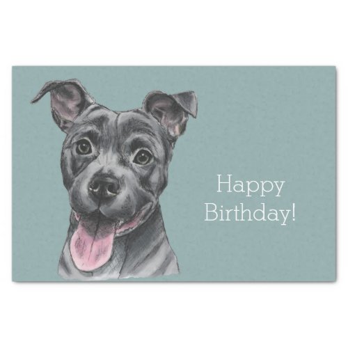 Happy Grey Pit Bull Dog Birthday Tissue Paper