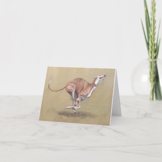 Happy Greyhound Dog Art Note Card (Front)