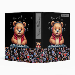 Happy Grizzly Bear, Smiling DJ, Music Jungle Mini Binder