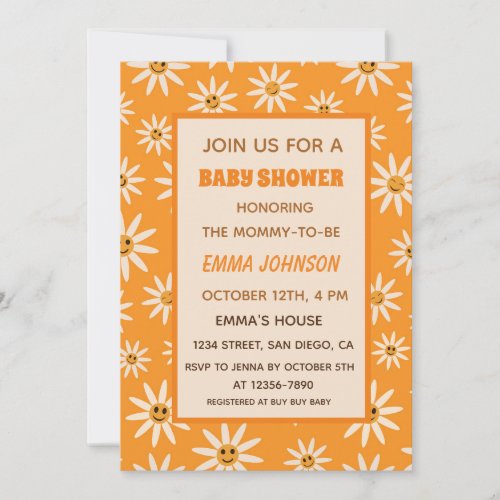 Happy Groovy Retro White Daisies  Invitation