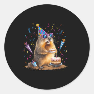 Happy Groundhog Day 12 Feb Ground Hog With Birthda Classic Round Sticker