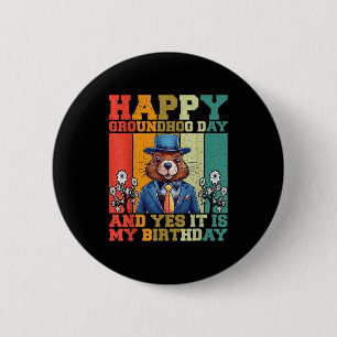 Happy Groundhog Day 2025 Funny Retro Marmot Lover Button