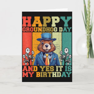 Happy Groundhog Day 2025 Funny Retro Marmot Lover Card