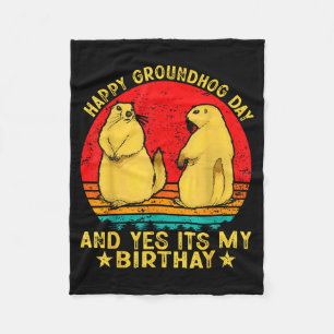Happy Groundhog Day 2025 Funny Retro Marmot Lover Fleece Blanket