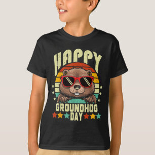 Happy Groundhog Day 2025 Funny Retro Marmot Lover T-Shirt