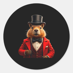 Happy Groundhog Day 2025 Groundhog Gentleman Hat Classic Round Sticker
