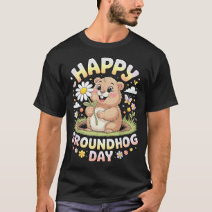 Happy Groundhog Day 2026 Cute Groundhog With Flowe T-Shirt