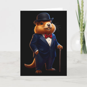 Happy Groundhog Day 2026 Groundhog Gentleman Hat _ Card