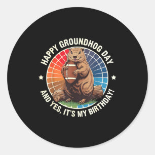Happy Groundhog Day Birthday Football Funny Retro Classic Round Sticker