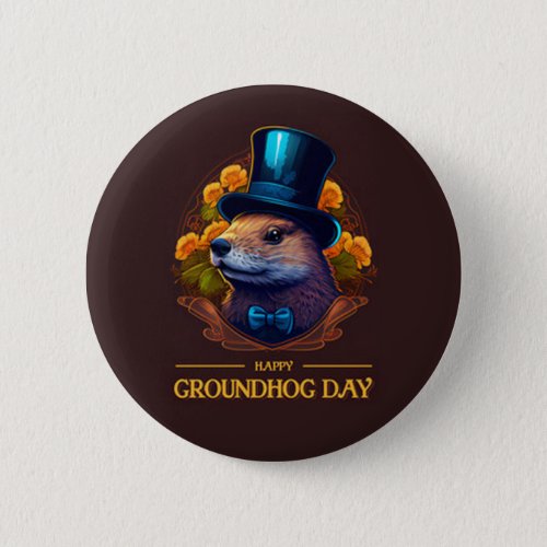 Happy Groundhog Day Button