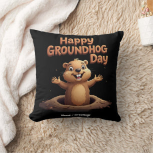 Happy Groundhog Day Celebrate with Humor, Fun Throw Pillow