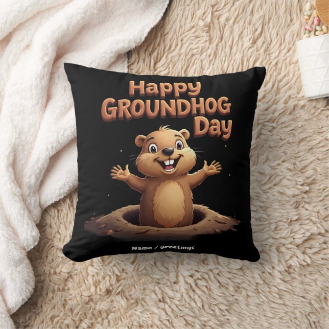 Happy Groundhog Day Celebrate with Humor, Fun Throw Pillow (Blanket)