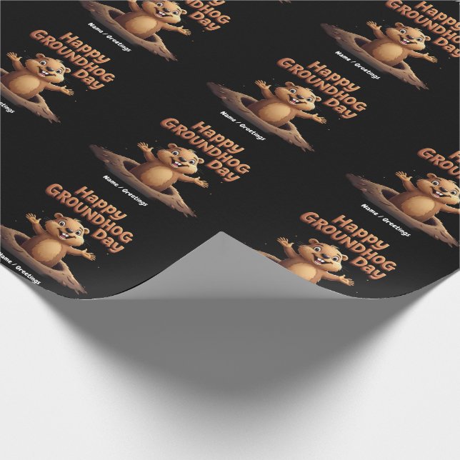 Happy Groundhog Day Celebrate with Humor, Fun Wrapping Paper (Corner)