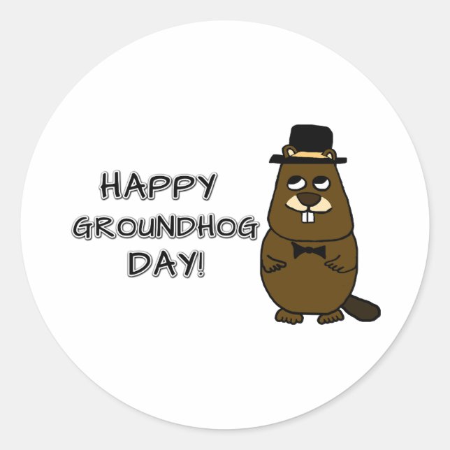 Happy Groundhog Day! Classic Round Sticker (Front)