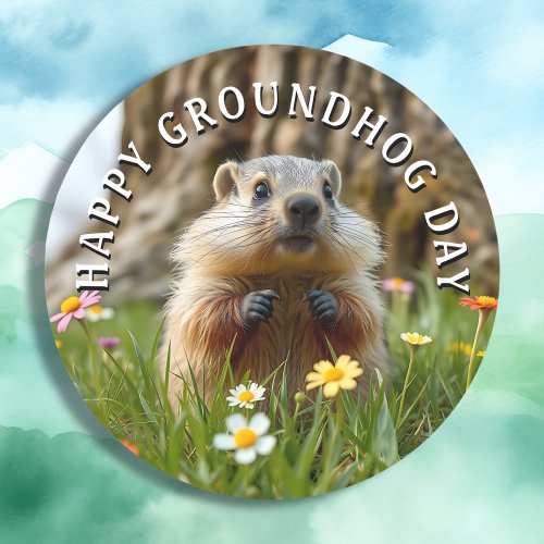 Happy Groundhog Day! Cute Classic Round Sticker Happy Groundhog Day! Cute Classic Round Sticker