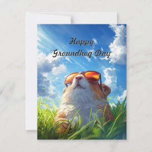 Happy Groundhog Day Cute Colorful Holiday Card