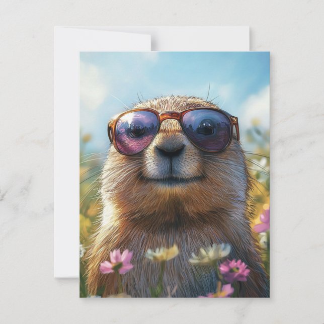 Happy Groundhog Day Cute Colorful Woodchuck  Holiday Card (Front)