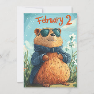 Happy Groundhog Day Cute Colorful Woodchuck  Holiday Card