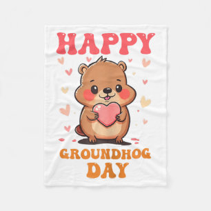 Happy Groundhog Day Cute Groovy Art Graphic Women Fleece Blanket