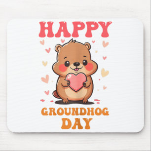 Happy Groundhog Day Cute Groovy Art Graphic Women Mouse Pad