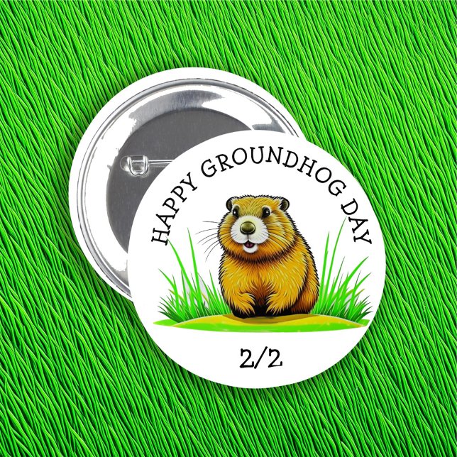 Happy Groundhog Day Cute Holiday Button (Creator Uploaded)