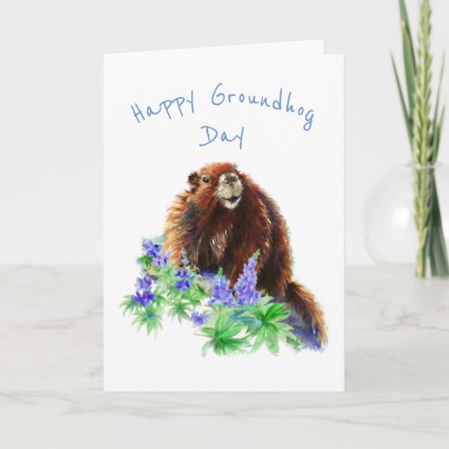 Happy Groundhog Day Cute Spring Animal Watercolor Card