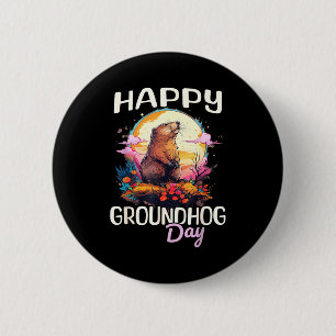 Happy Groundhog Day Cute Vintage Art Graphic Women Button