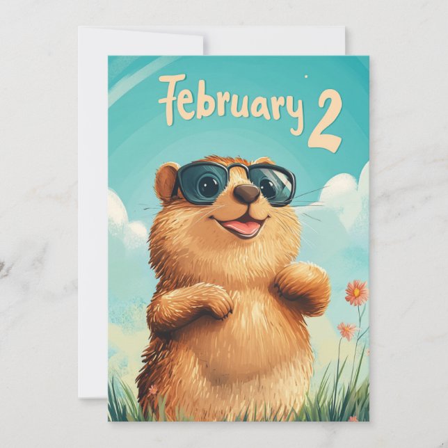 Happy Groundhog Day Cute Watercolor Woodchuck  Holiday Card (Front)